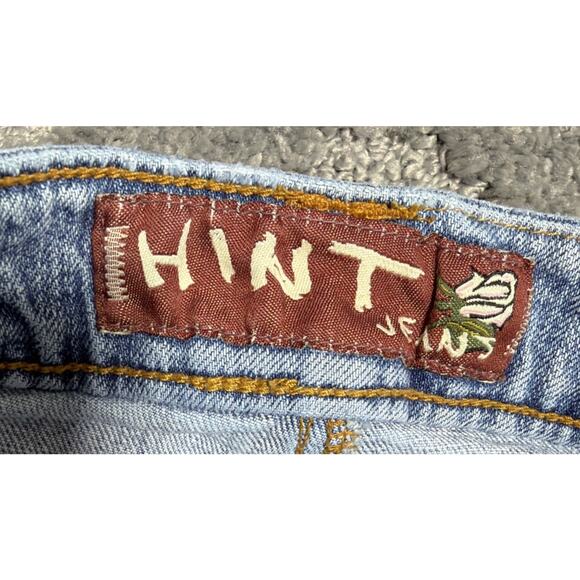 HINT Y2K flare leg denim jeans Womens distressed boho hippie Low Rise blue 27x32 - Picture 7 of 10